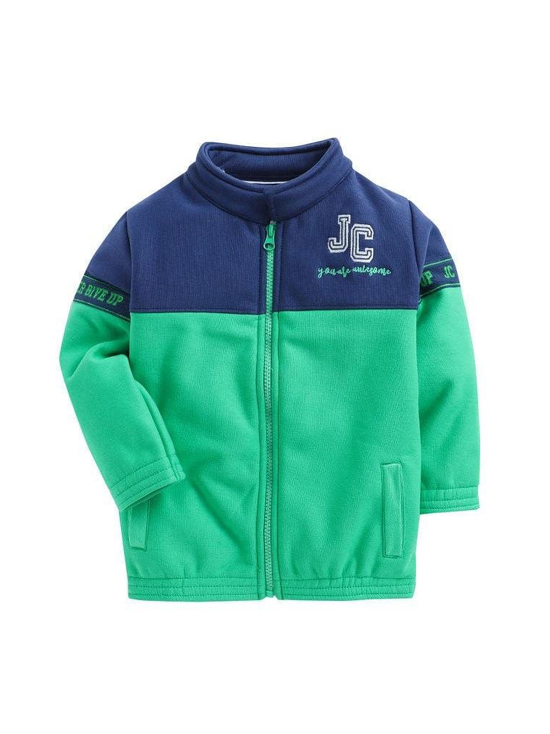 

JusCubs Boys Colourblocked Mandarin Collar Cotton Bomber Jacket, Green