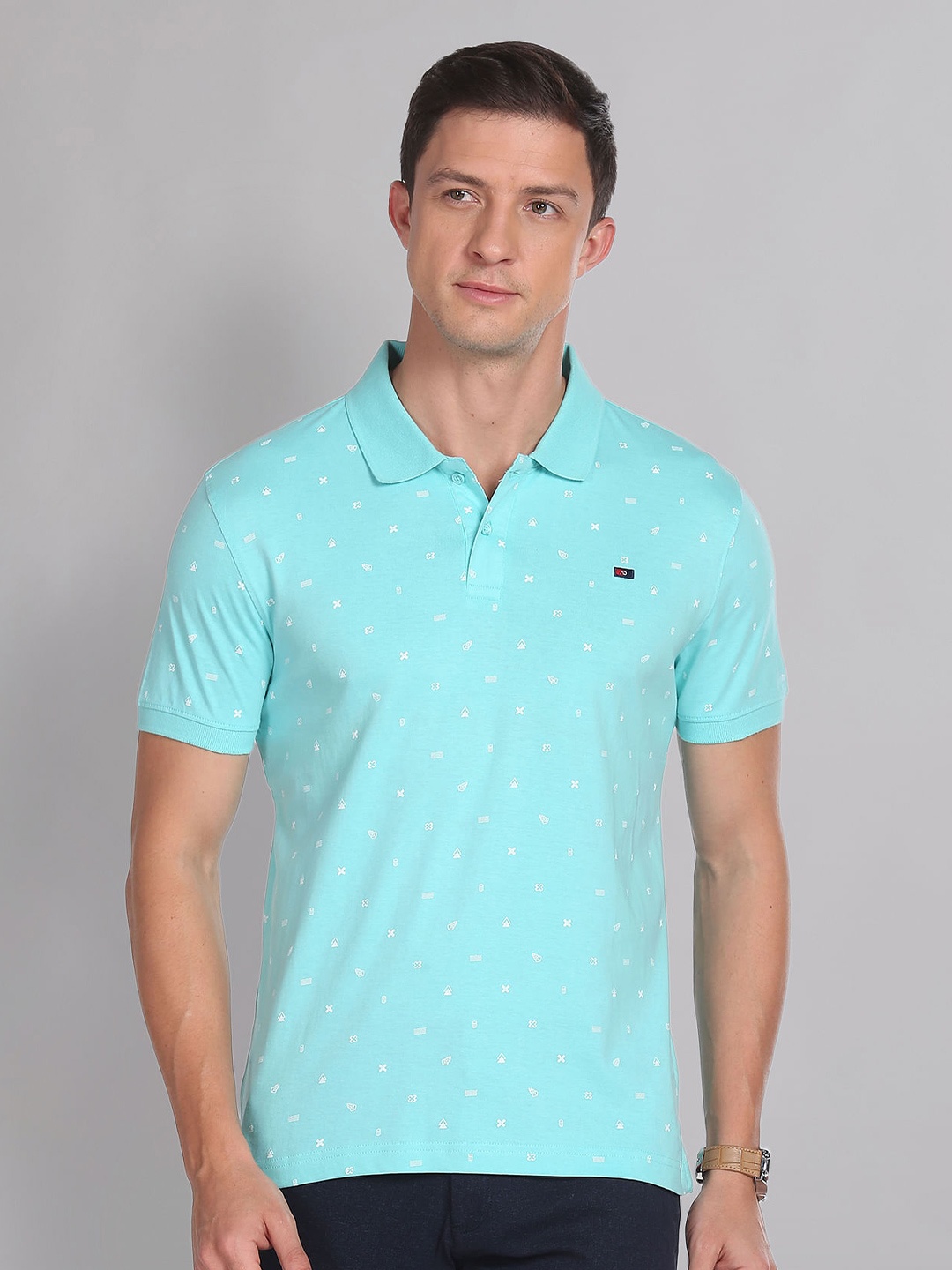 

AD By Arvind Conversational Printed Polo Collar Pure Cotton Slim Fit T-shirt, Blue
