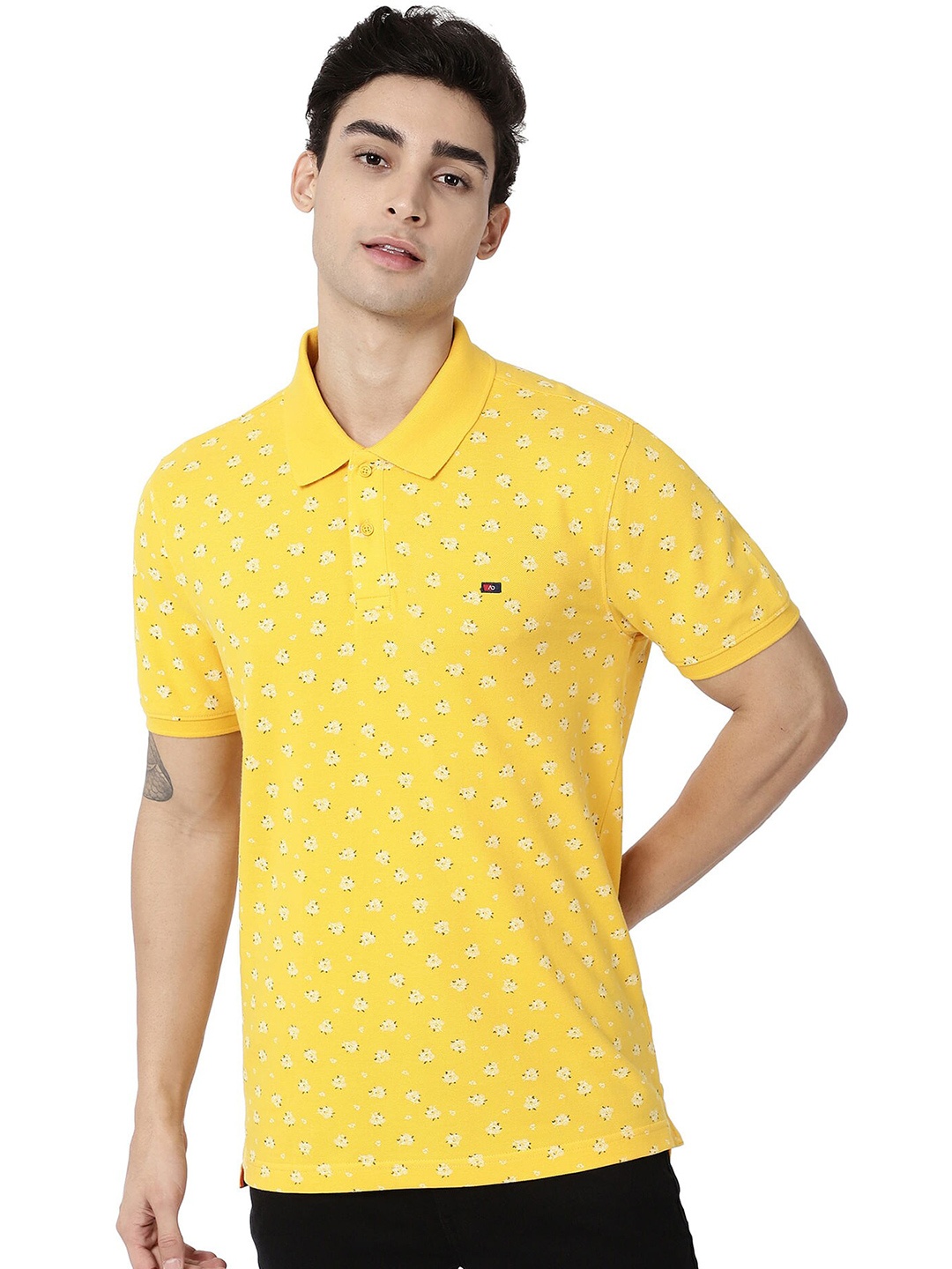 

AD By Arvind Conversational Printed Polo Collar Pure Cotton T-shirt, Yellow