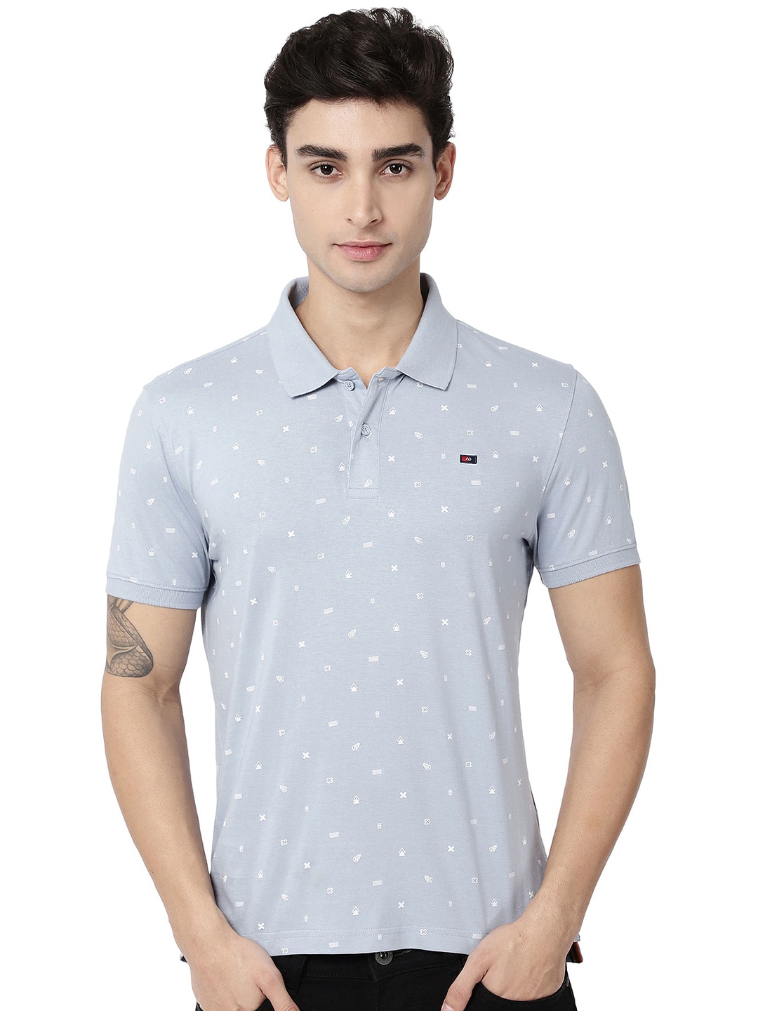 

AD By Arvind Conversational Printed Polo Collar Pure Cotton T-shirt, Grey