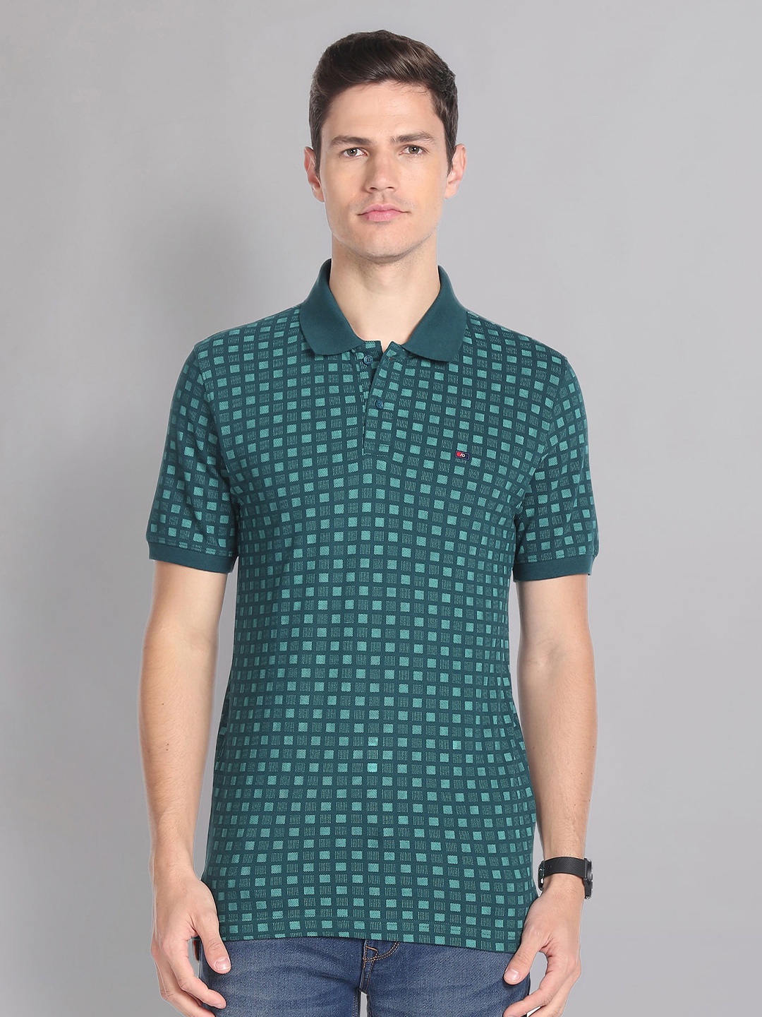 

AD By Arvind Printed Polo Collar Slim Fit Pure Cotton T-shirt, Green