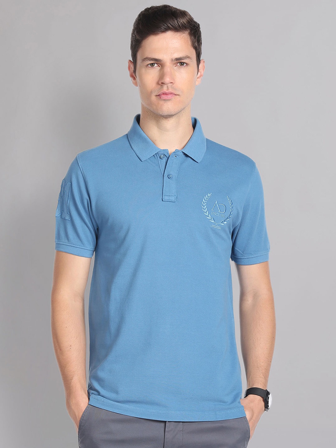 

AD By Arvind Polo Collar Slim Fit Pure Cotton T-shirt, Blue