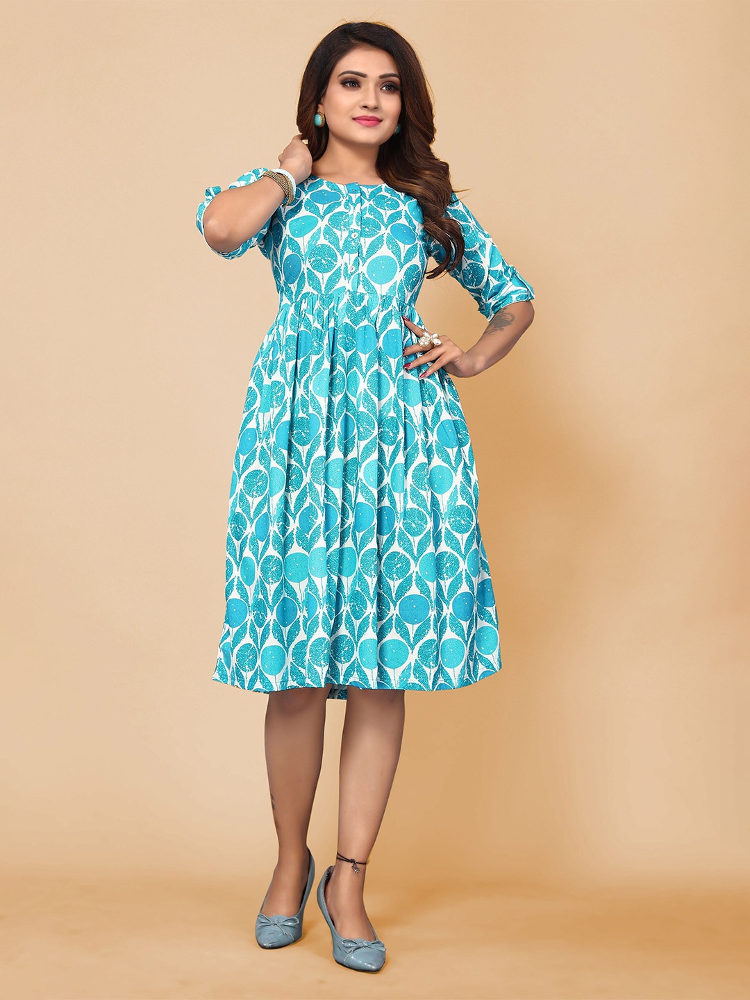 

HERE&NOW Floral Printed A-Line Dress, Blue