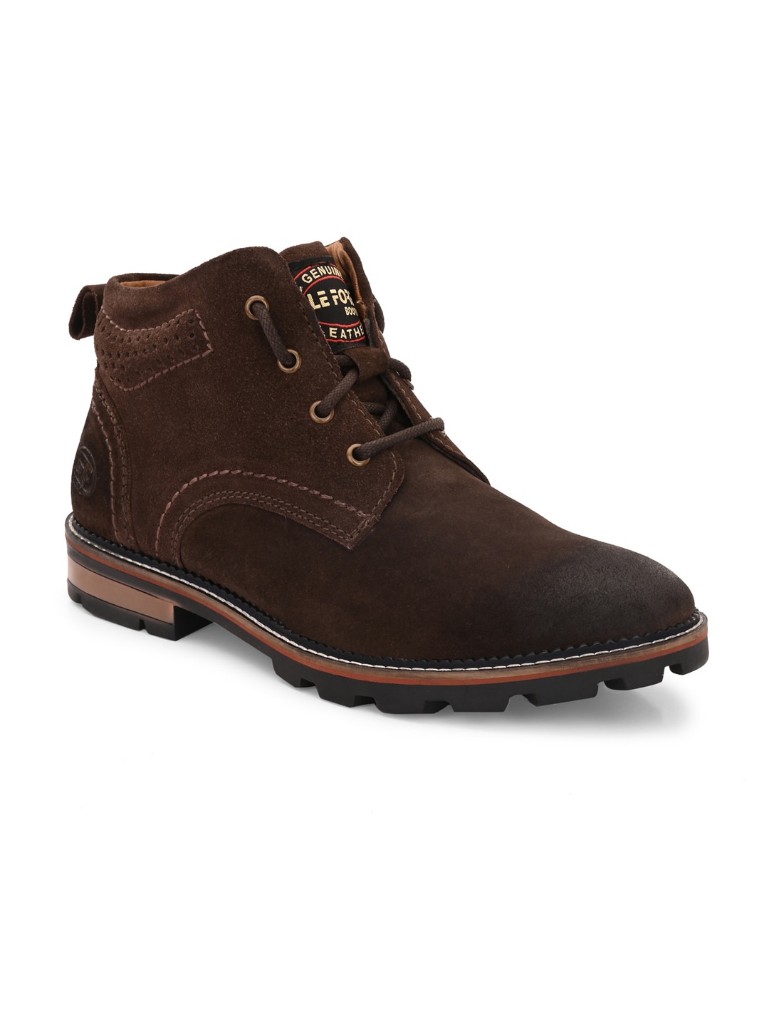 

LEFORE Men Mid Top Leather Regular Boots, Brown