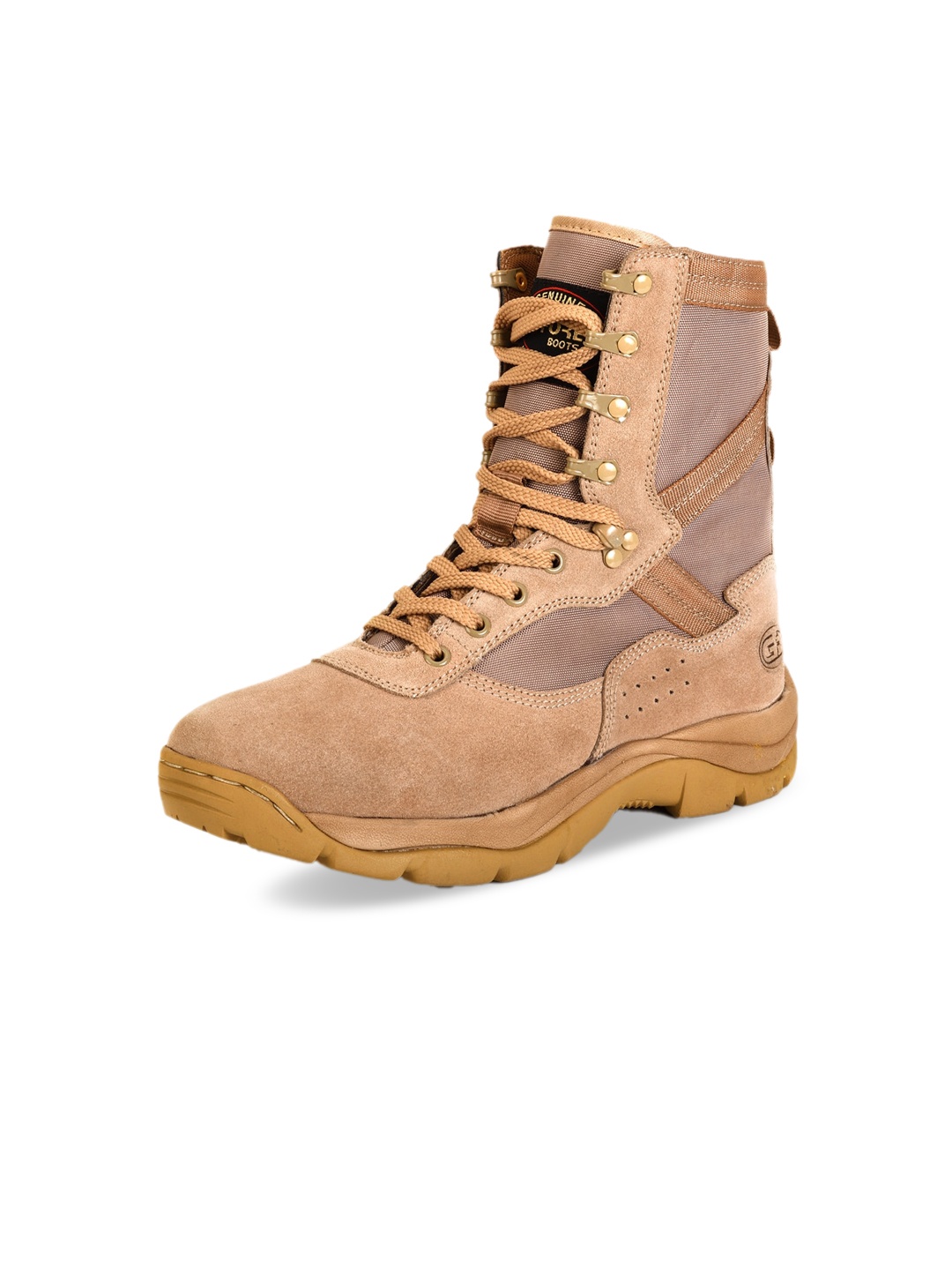 

LEFORE Men Leather Mid-Top Platform Boots, Beige