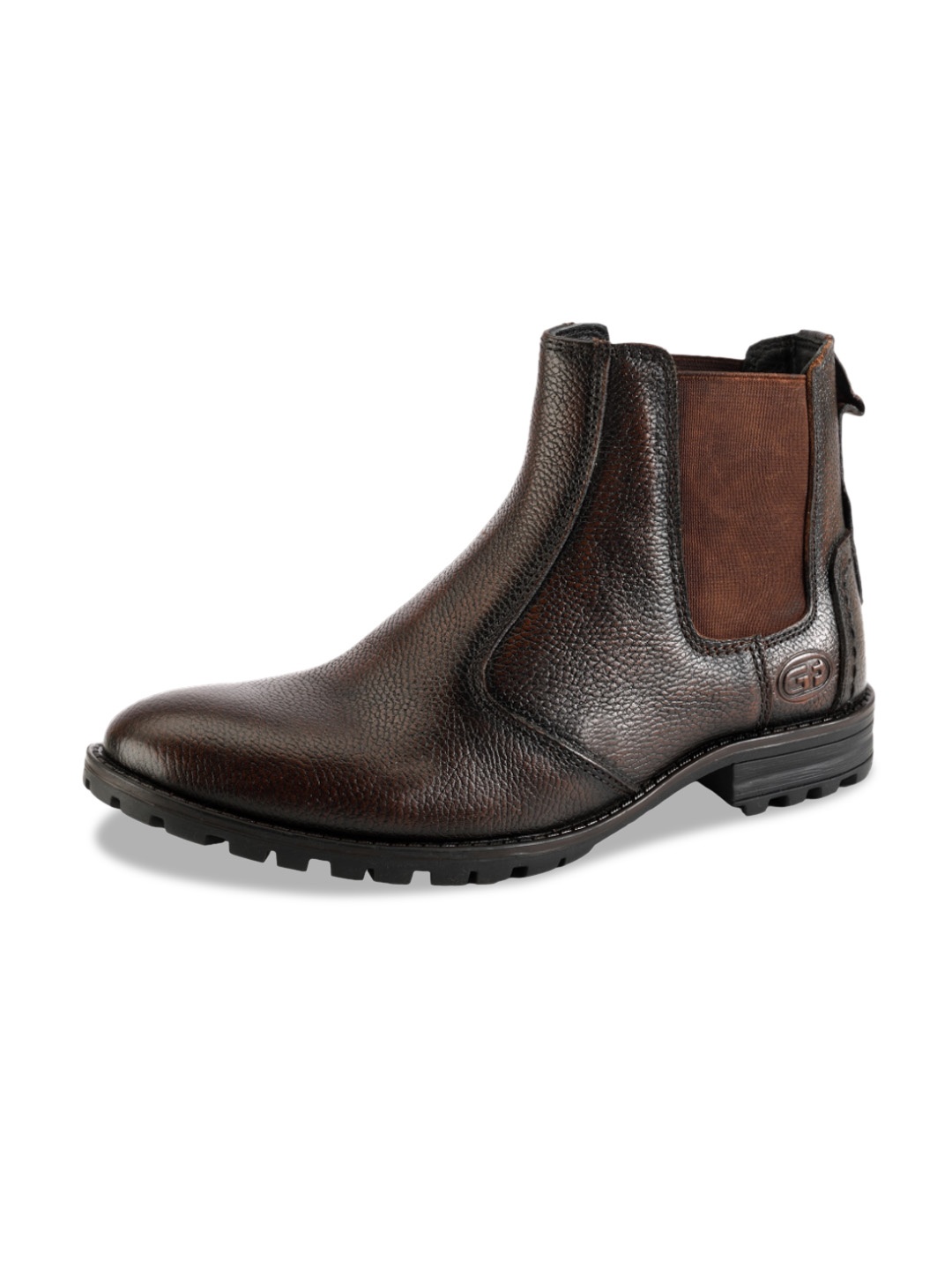 

LEFORE Men Leather Mid-Top Chelsea Boots, Brown