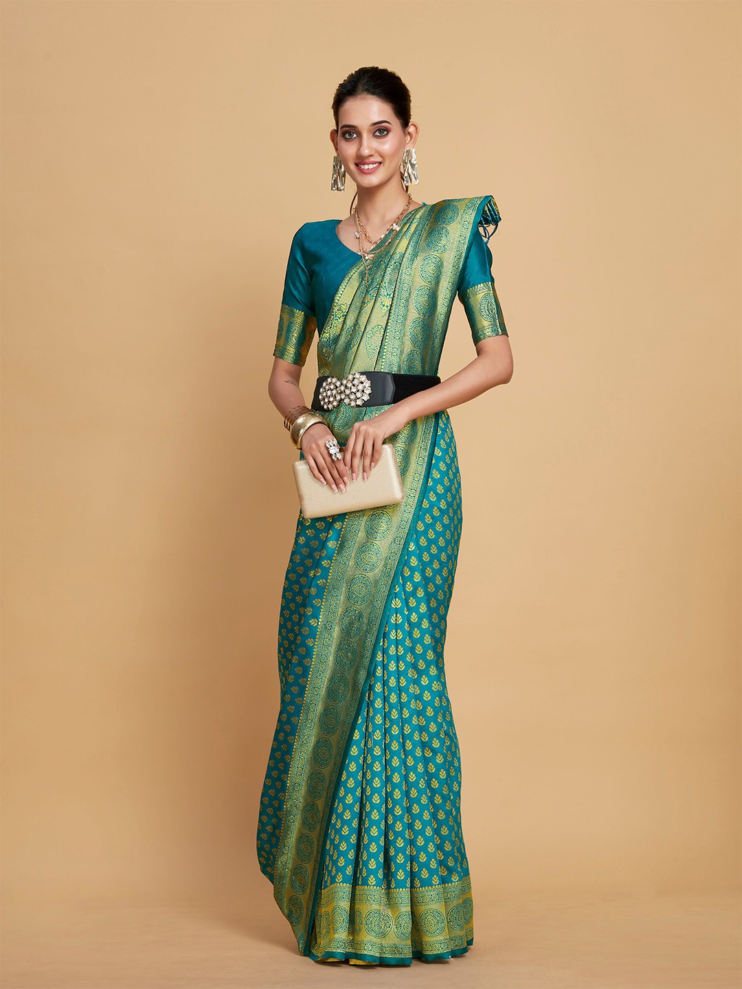 

Sangria Ethnic Motifs Woven Design Zari Saree, Blue