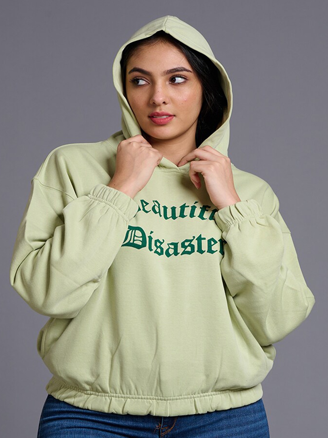 

GO DEVIL Typography Printed Hooded Pullover, Grey