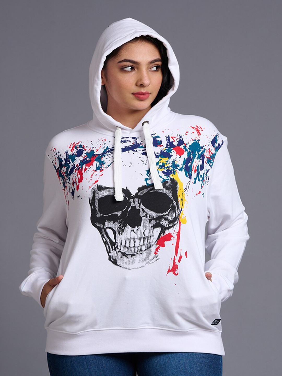 

GO DEVIL Typography Printed Hooded Pullover, White