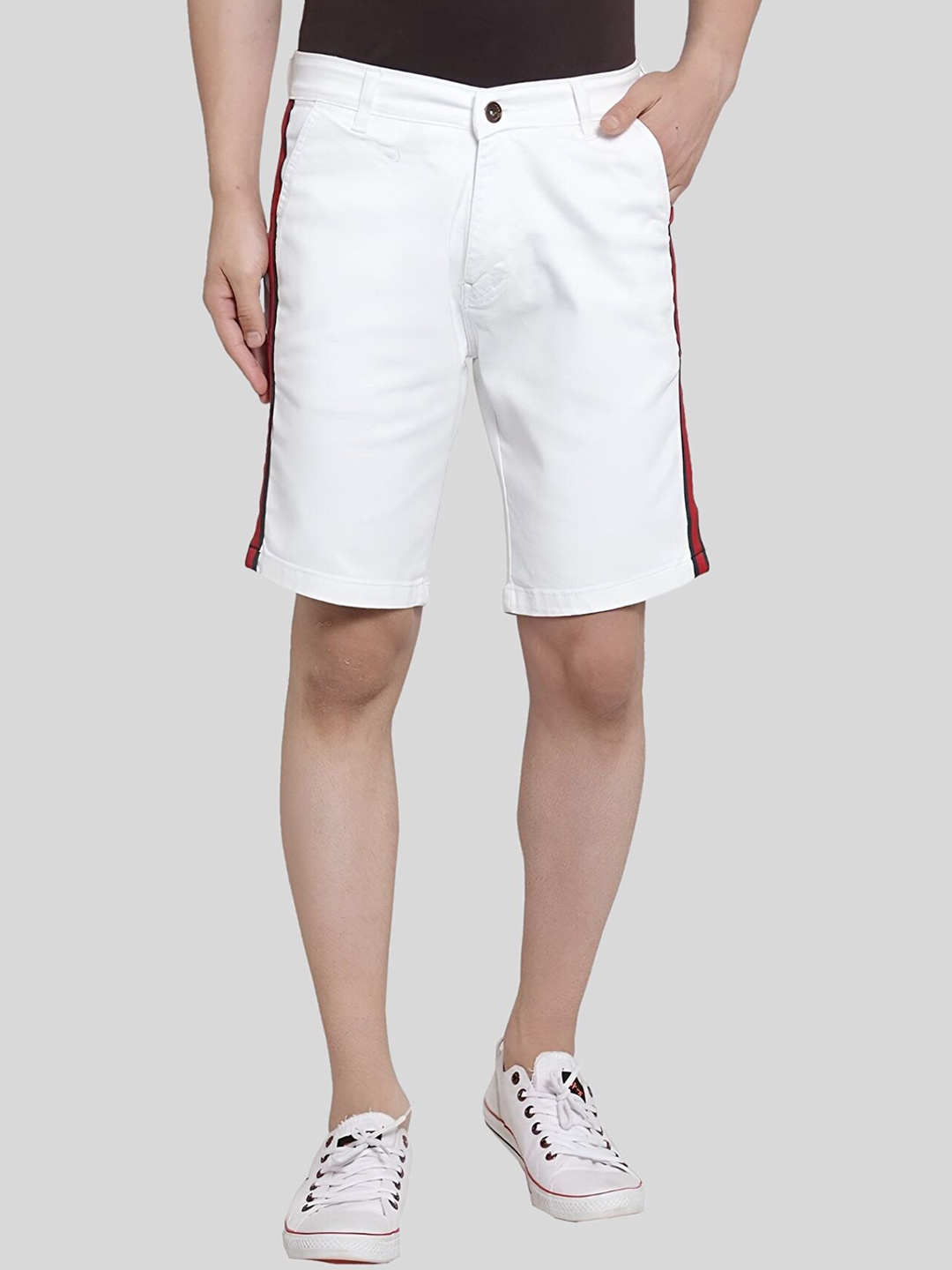 

Ben Martin Men Mid-Rise Side Stripe Denim Shorts, White