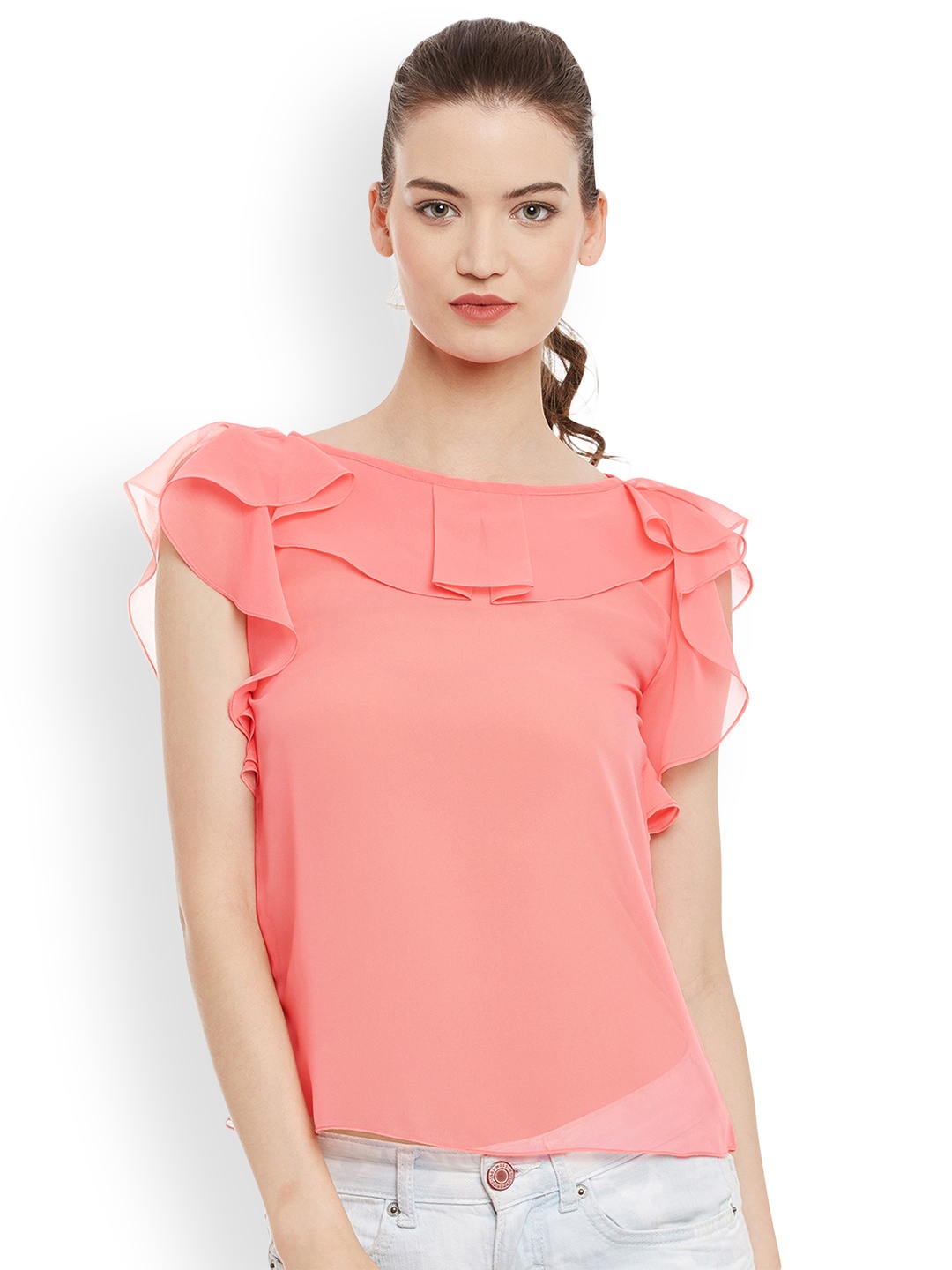 

Athena Women Peach-Coloured Solid Top