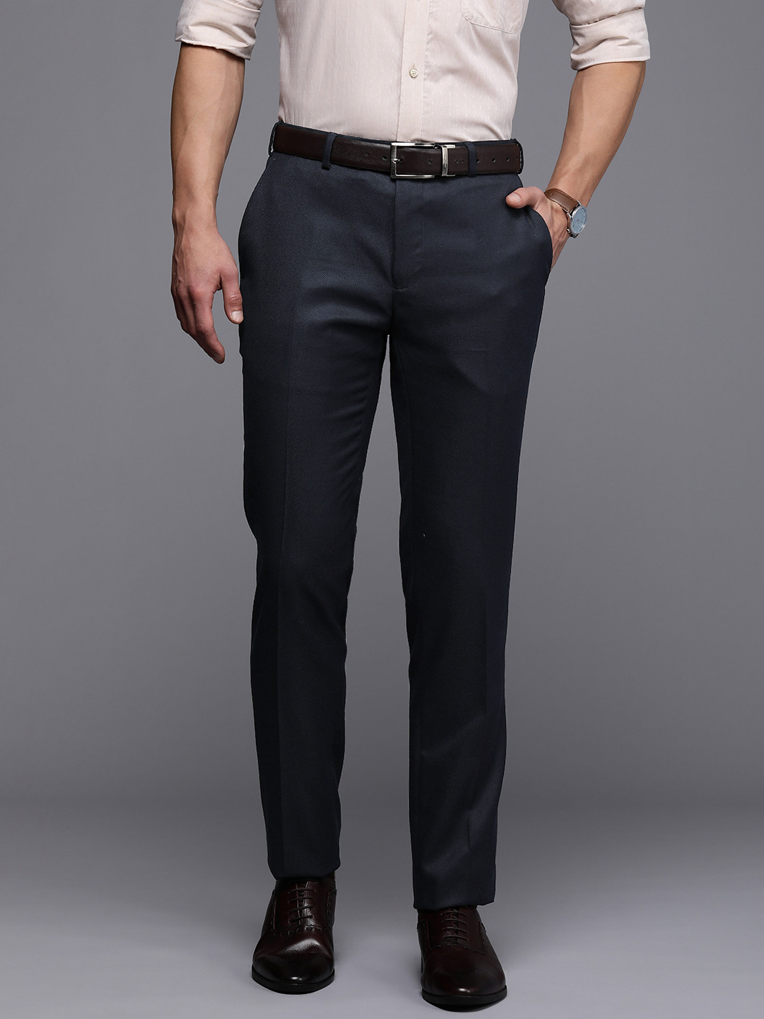 

Raymond Men Slim Fit Formal Trousers, Navy blue