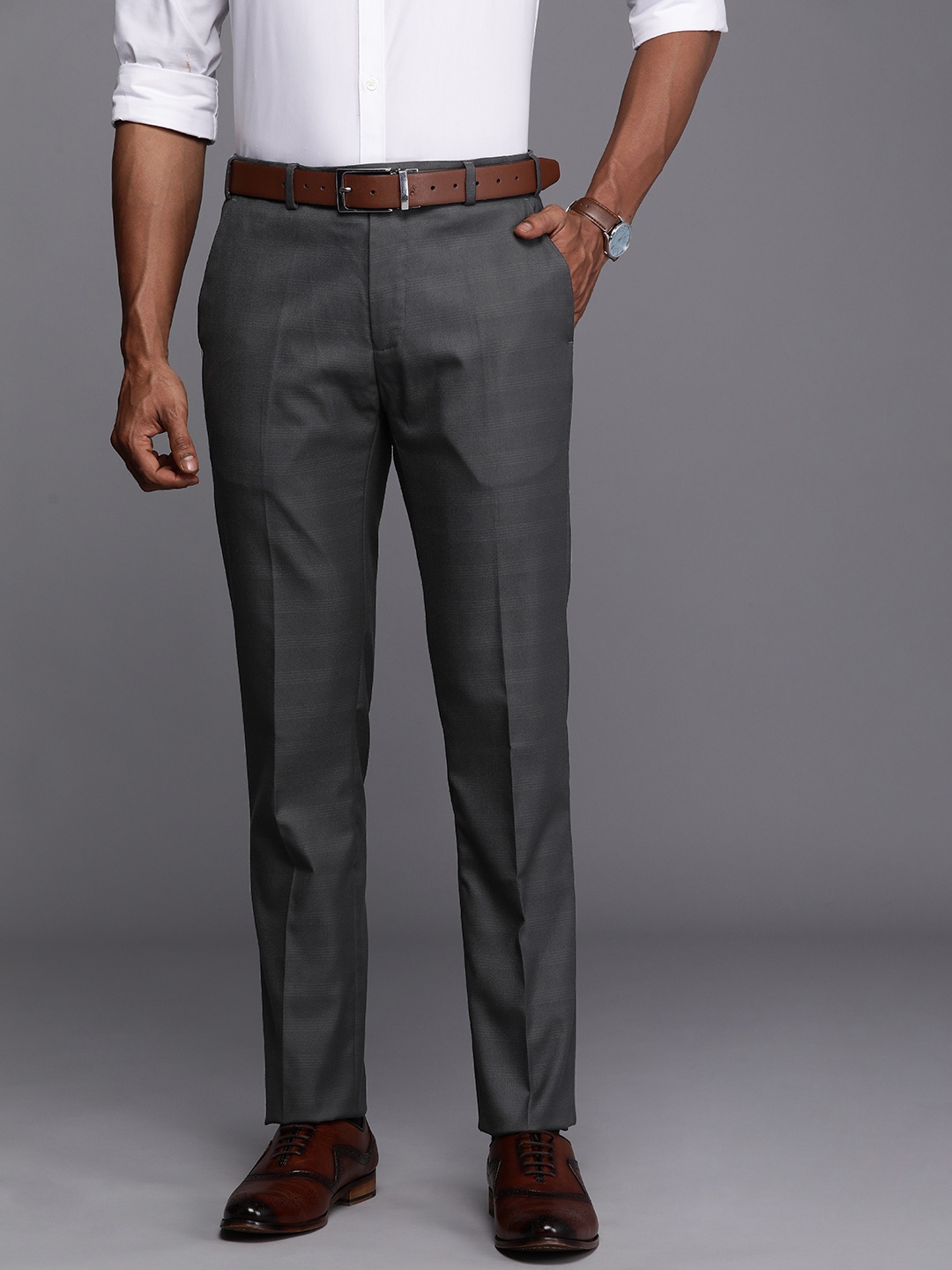 

Raymond Men Slim Fit Trousers, Grey
