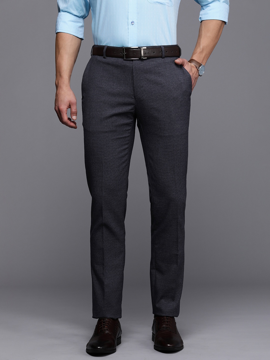 

Raymond Men Slim Fit Formal Trousers, Navy blue