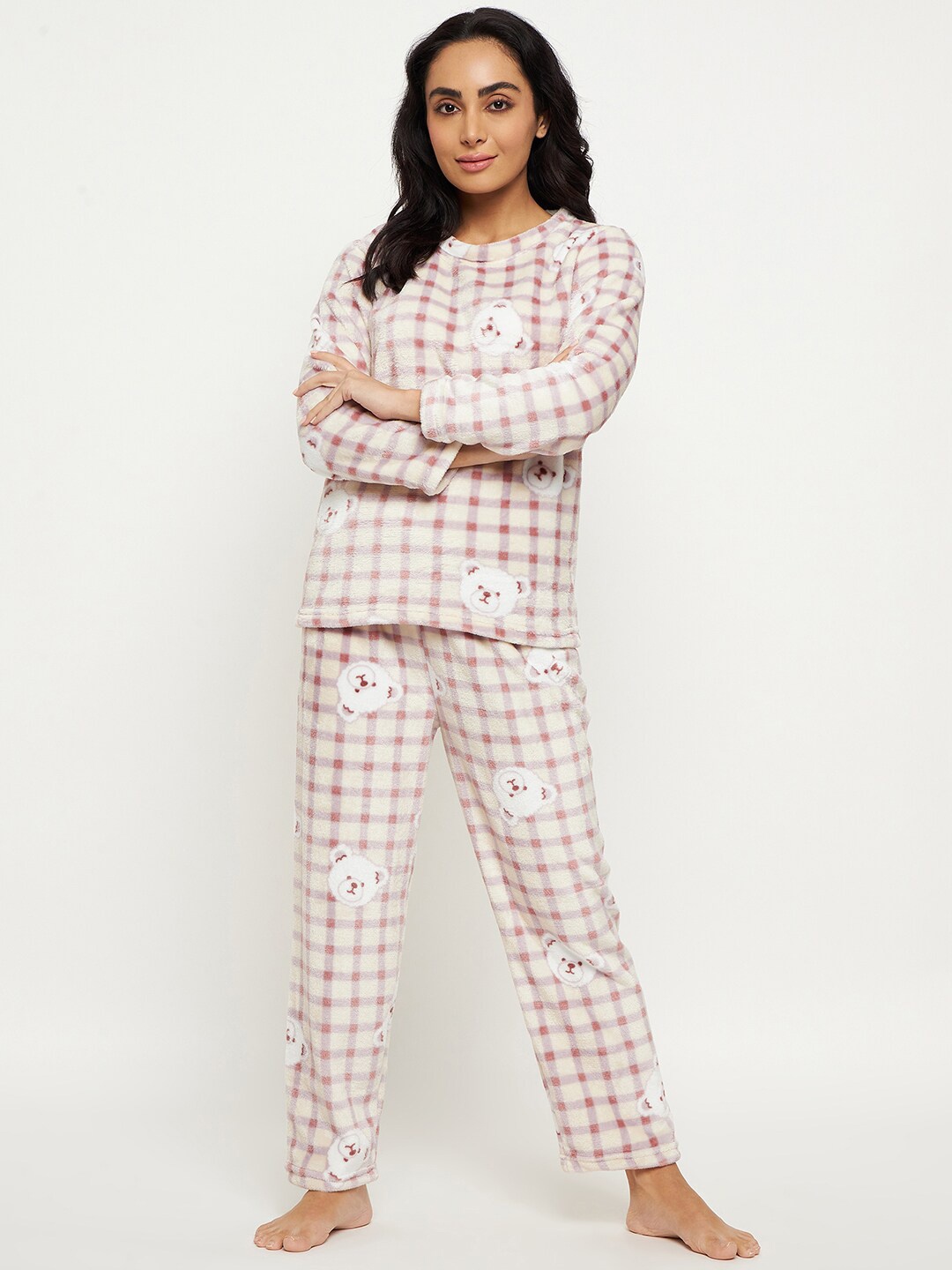 

Camey Checked Night suit, Cream