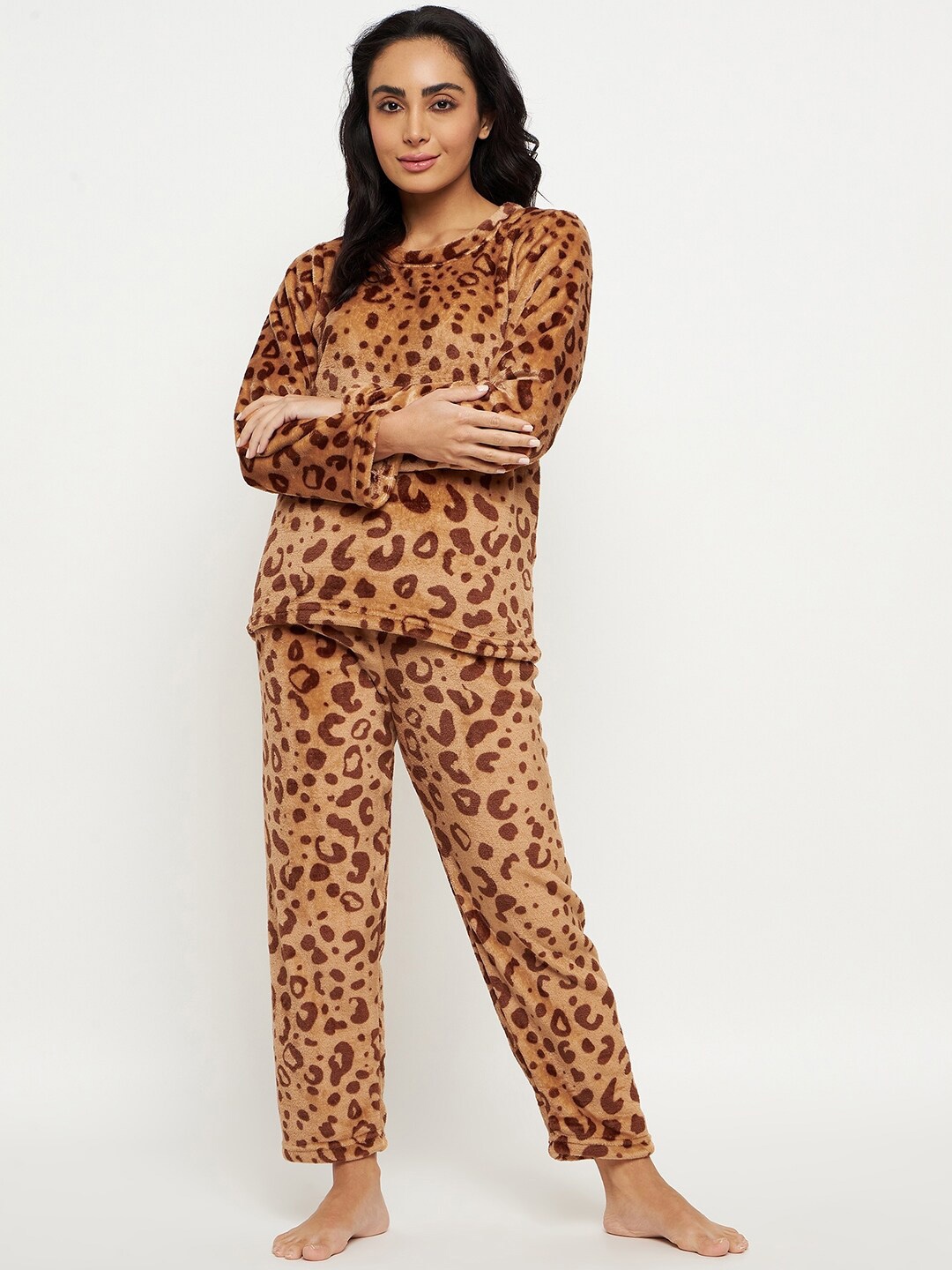 

Camey Tiger Printed Night suit, Brown