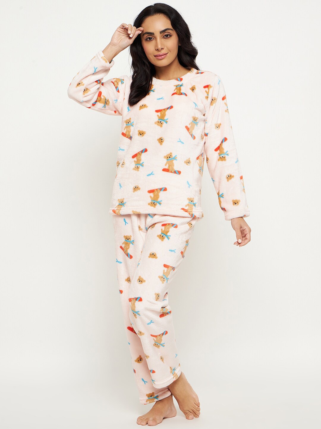 

Camey Bear Printed Night suit, Pink