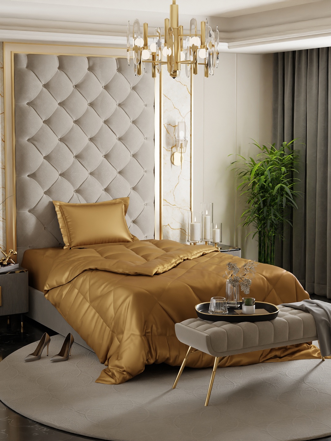 

Stoa Paris Date Night Eternal Glow AC Room 150 GSM Single Bed Satin Comforter, Gold