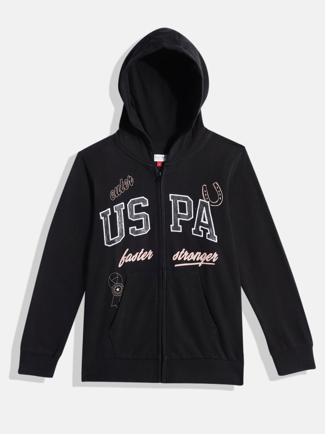 

U.S. Polo Assn. Kids Girls Printed Pure Cotton Hooded Sweatshirt, Black