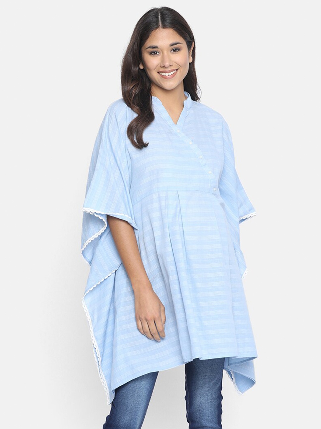 

The Kaftan Company Striped Kimono Sleeves Cotton Longline Maternity Kaftan Top, Blue