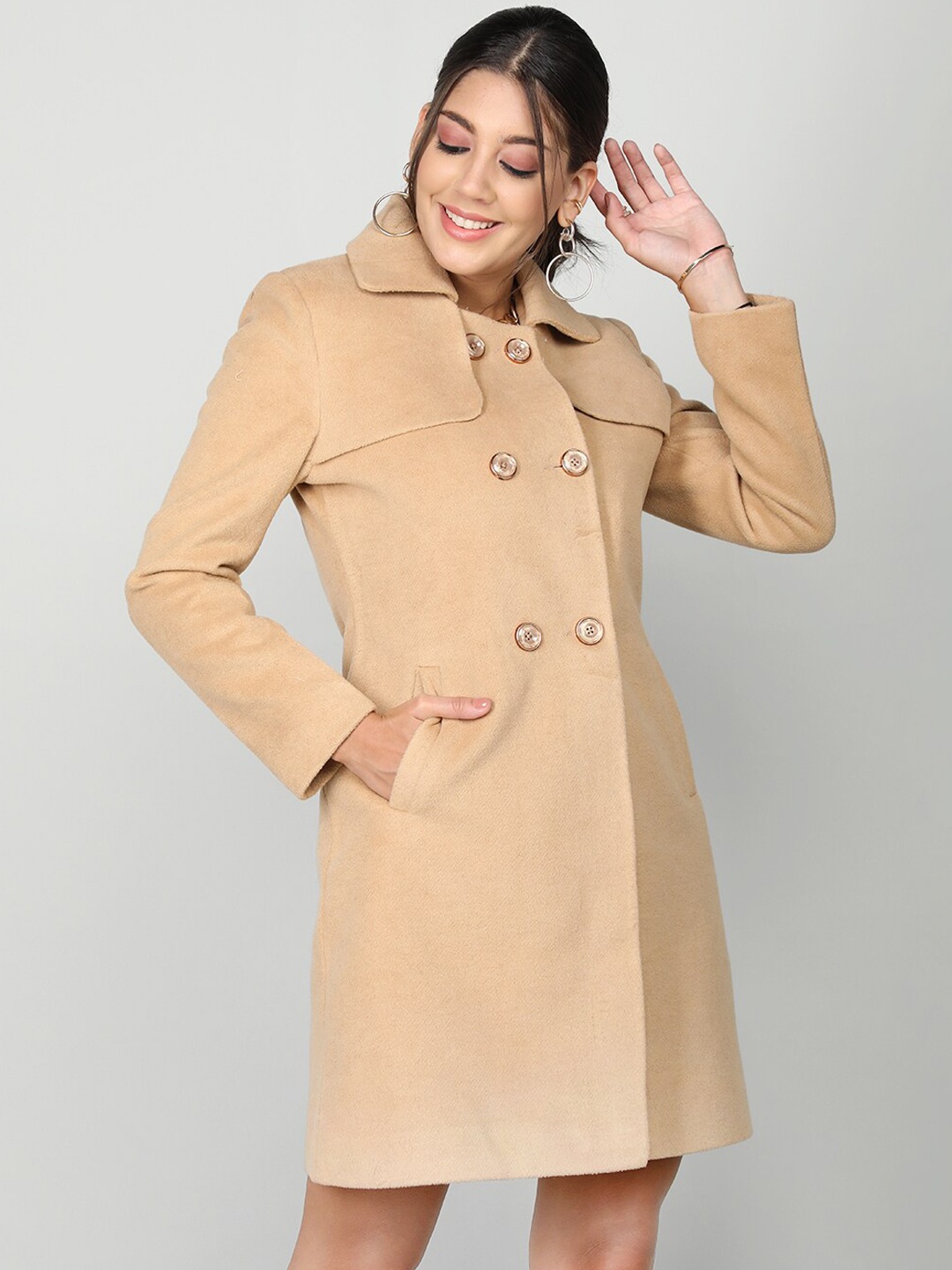 

CHKOKKO Double-Breasted Woollen Overcoat, Brown