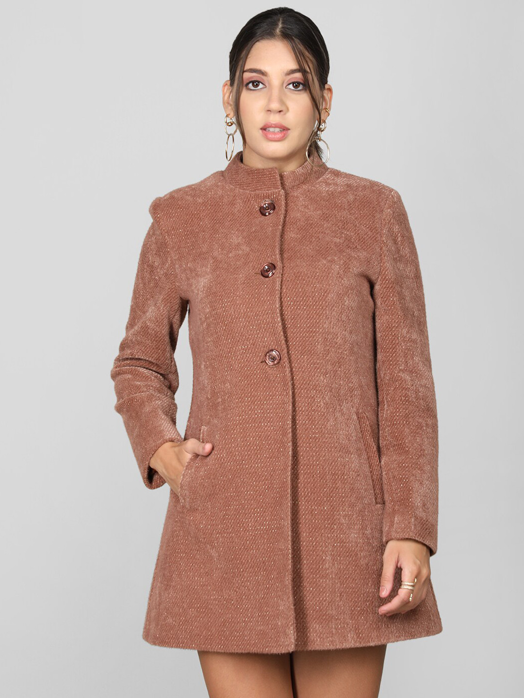 

CHKOKKO Self-Design Longline Wool Pea Coat, Brown