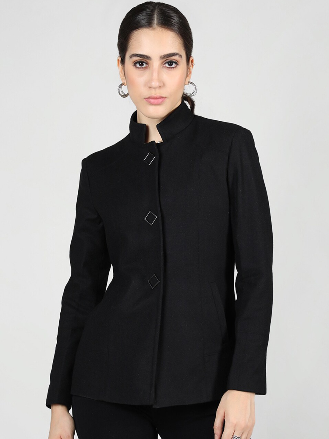 

CHKOKKO Stand Collar Wool Peacoat, Black