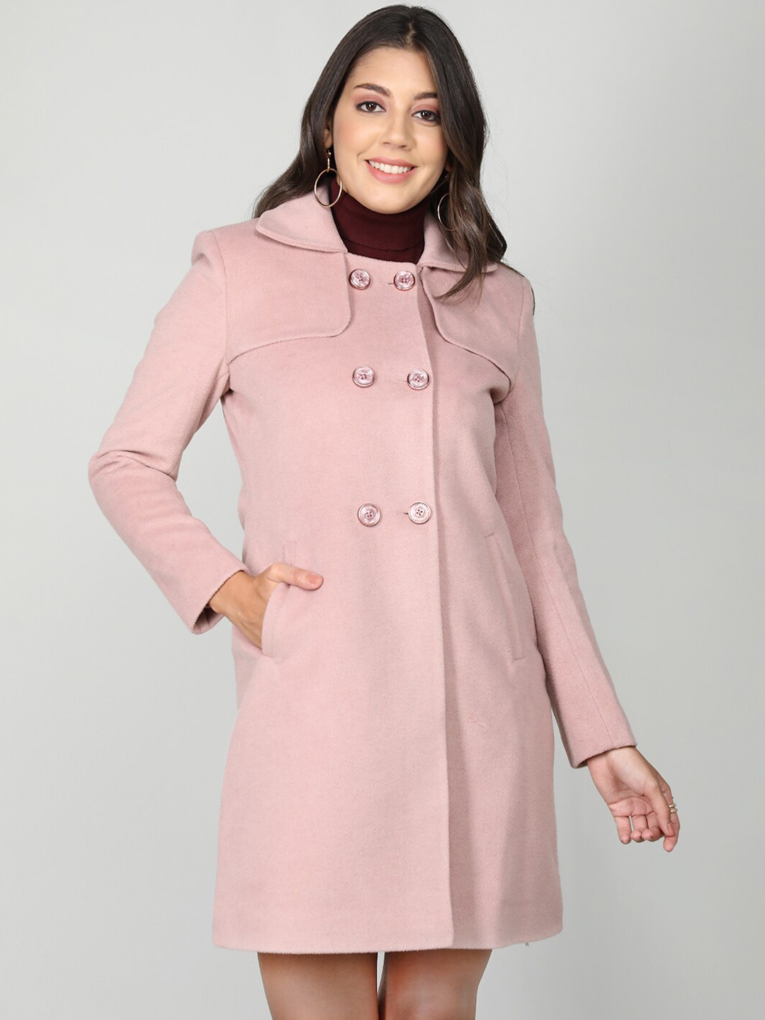 

CHKOKKO Spread Collar Wool Peacoat, Pink