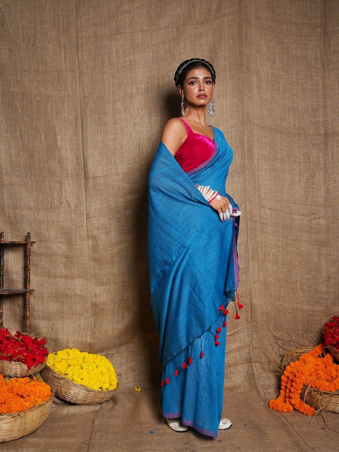 

Unnati Silks Pure Cotton Jamdani Saree, Blue