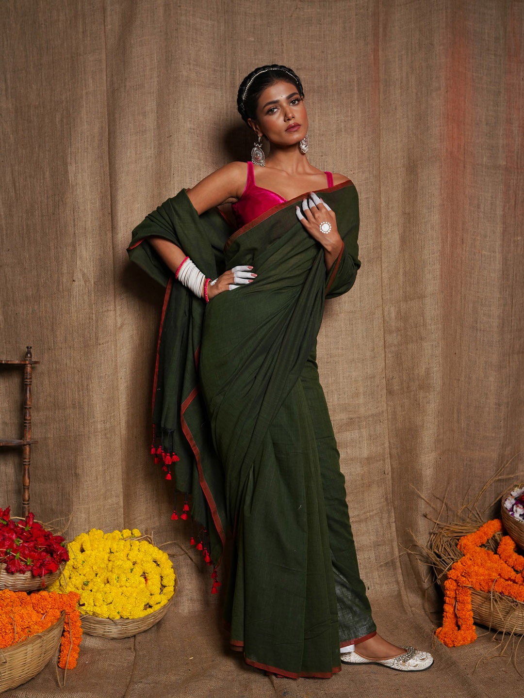 

Unnati Silks Pure Cotton Jamdani Saree, Green