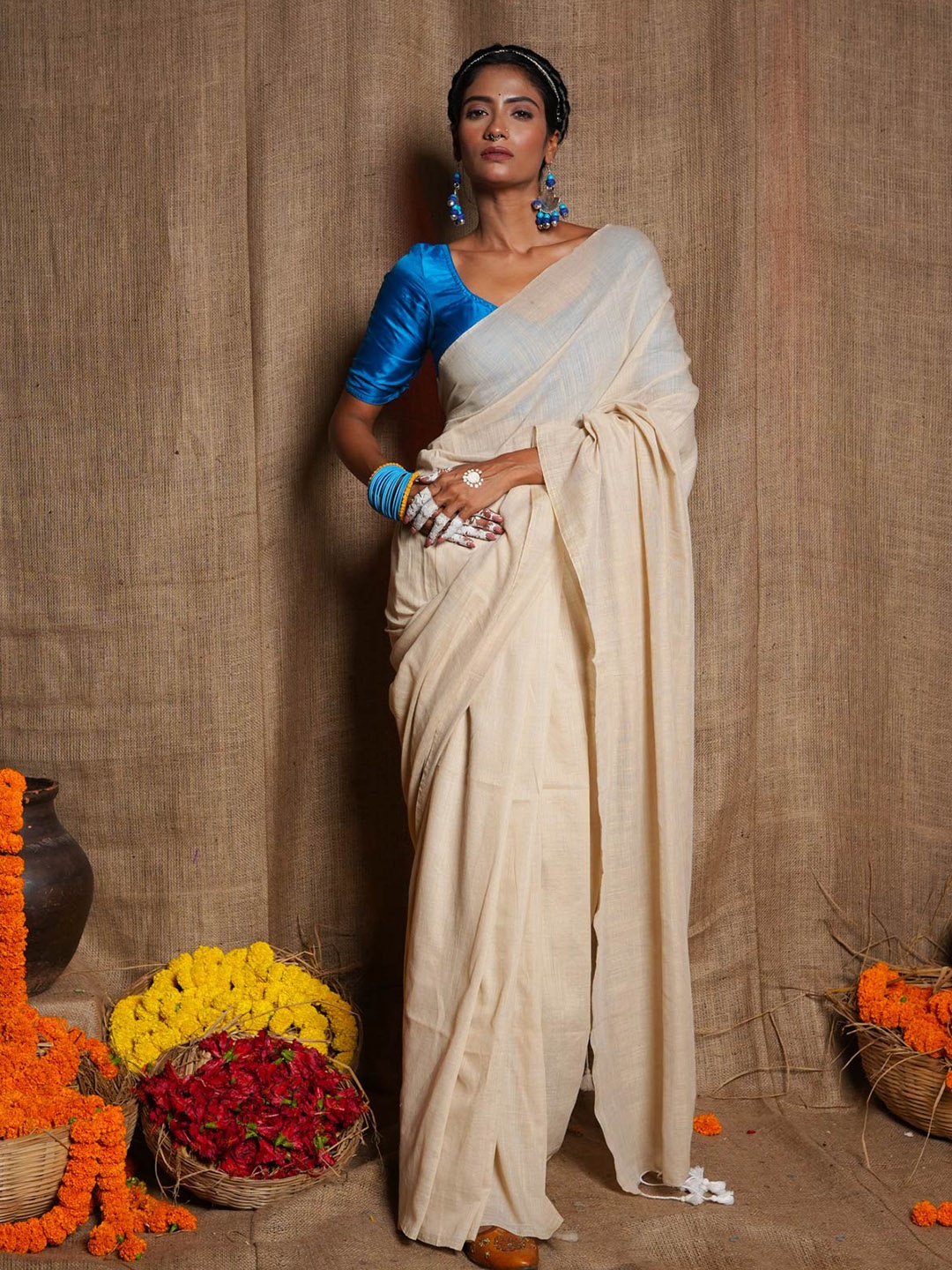 

Unnati Silks Woven Design Pure Cotton Jamdani Saree, Beige