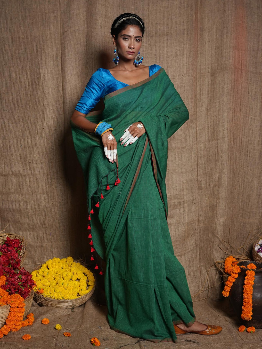 

Unnati Silks Pure Cotton Jamdani Saree, Green