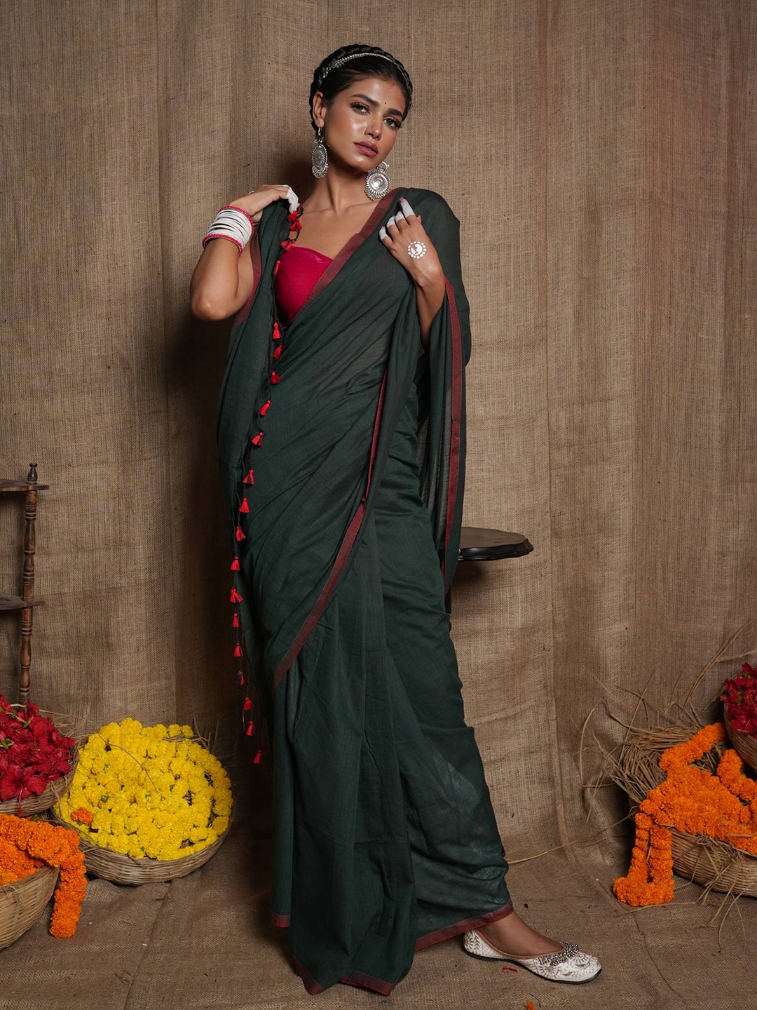 

Unnati Silks Pure Cotton Jamdani Saree, Green