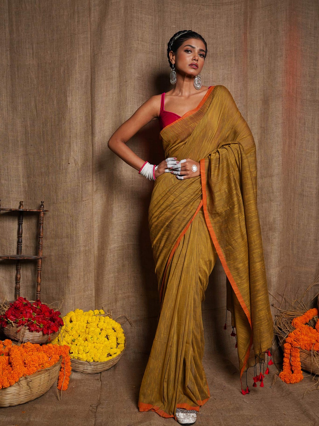 

Unnati Silks Pure Cotton Jamdani Saree, Brown