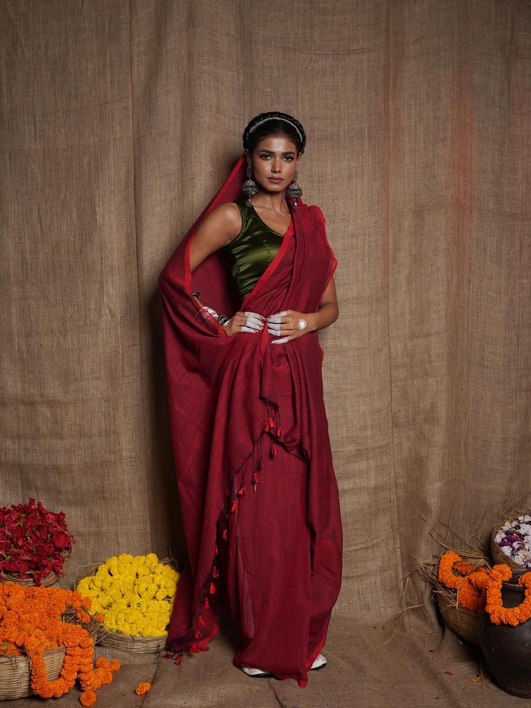 

Unnati Silks Pure Cotton Jamdani Saree, Maroon