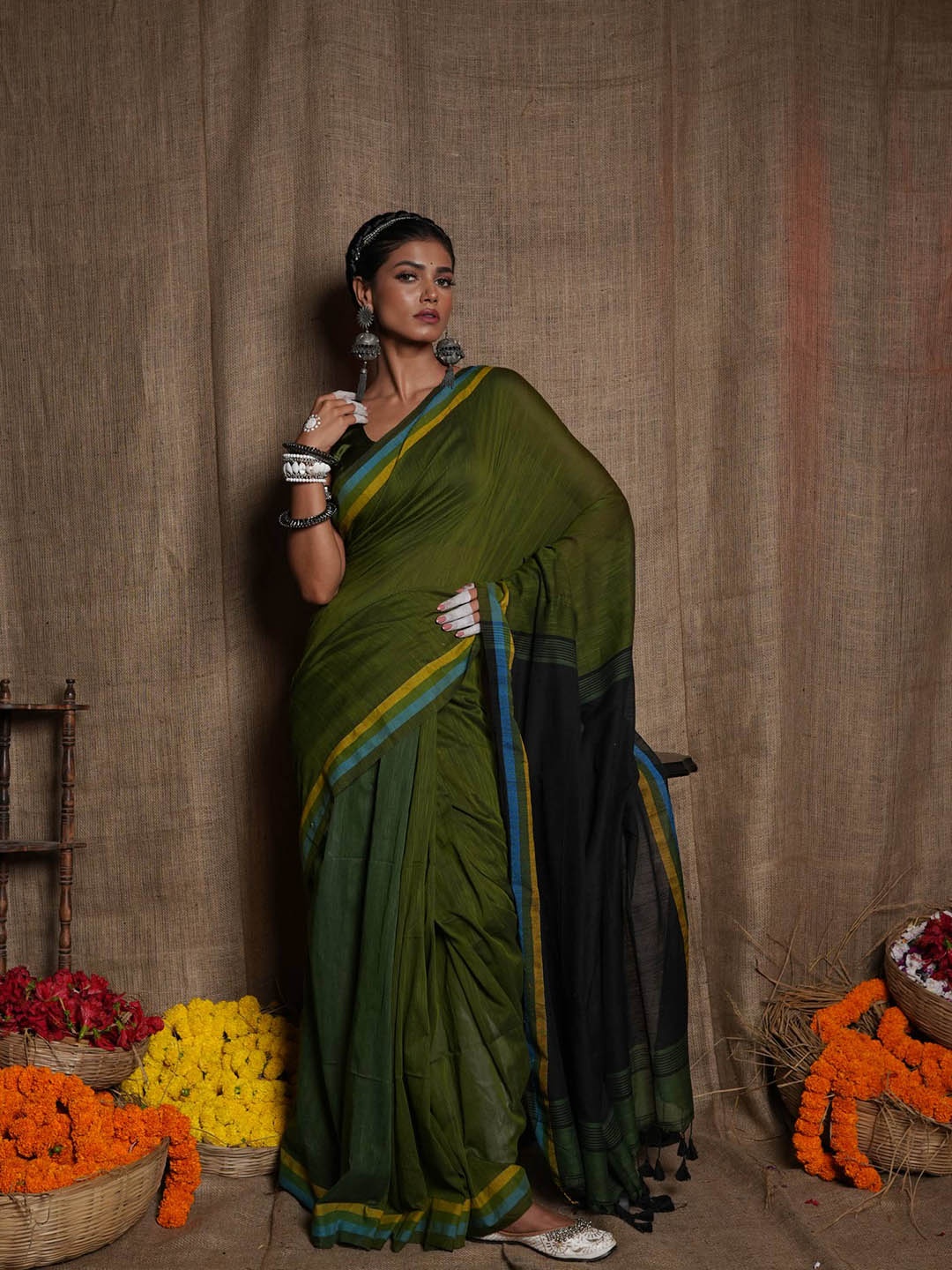 

Unnati Silks Pure Cotton Jamdani Saree, Green