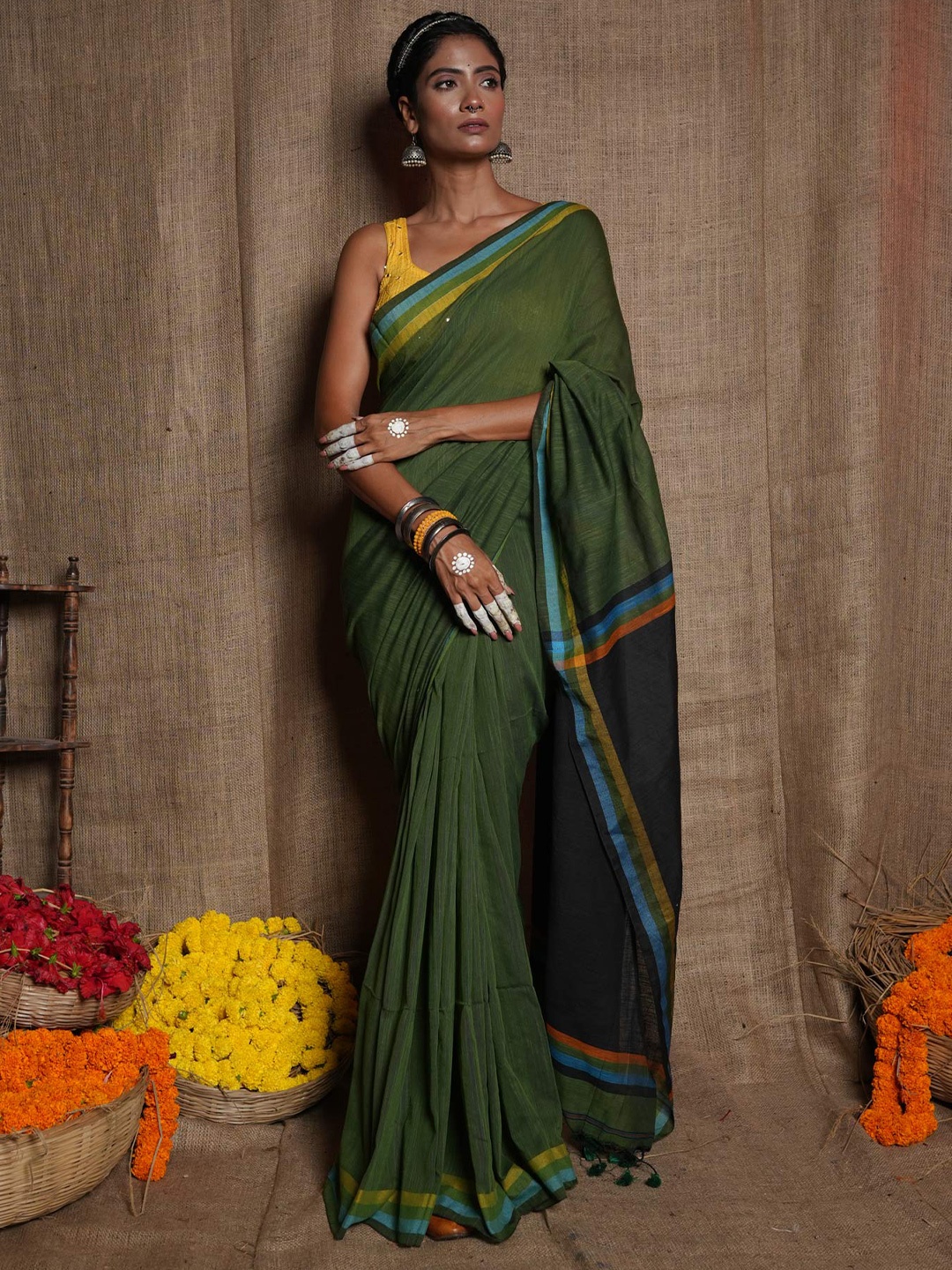 

Unnati Silks Pure Cotton Jamdani Saree, Green