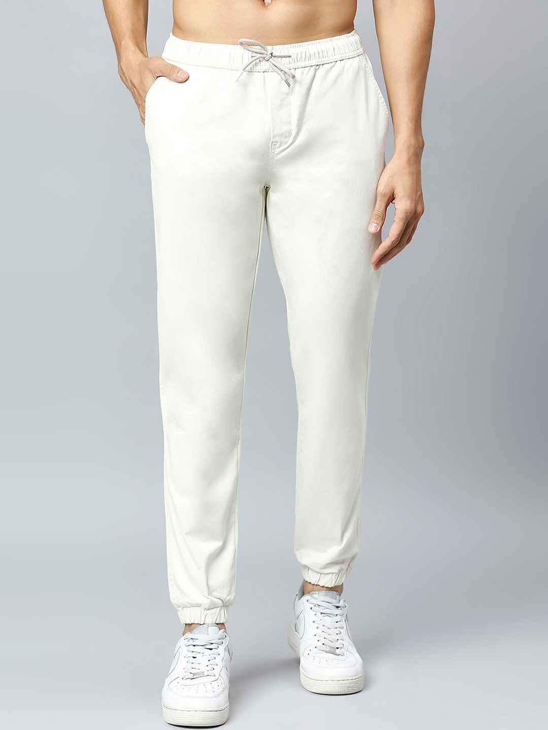 

Provogue Men Cotton Smart Slim Fit Joggers, Off white