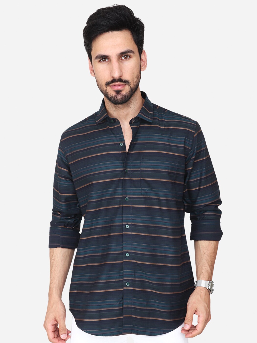 

Steele Classic Horizontal Striped Casual Shirt, Blue