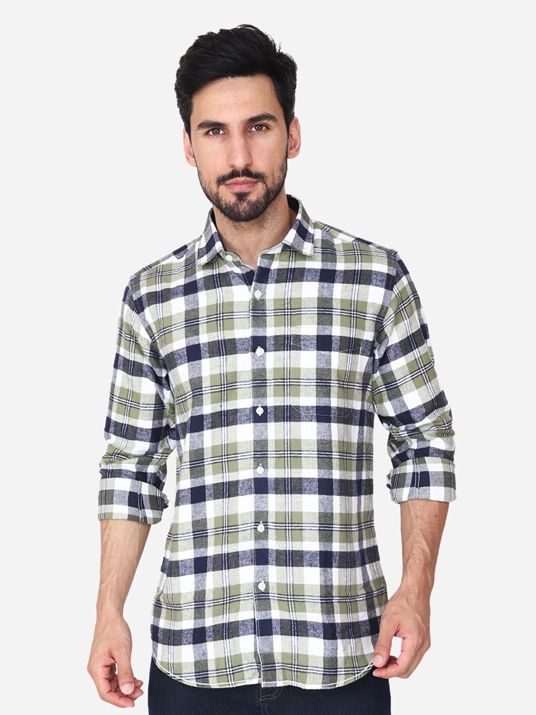 

Steele Classic Spread Collar Tartan Checks Cotton Casual Shirt, Green