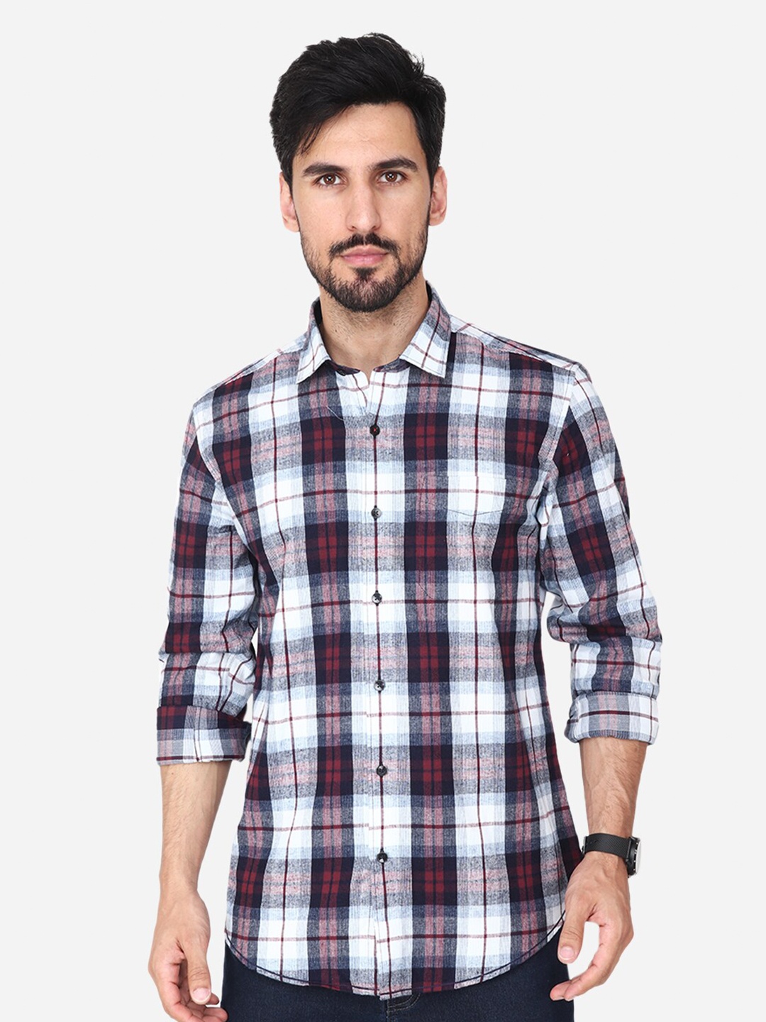 

Steele Classic Spread Collar Tartan Checks Cotton Casual Shirt, Maroon