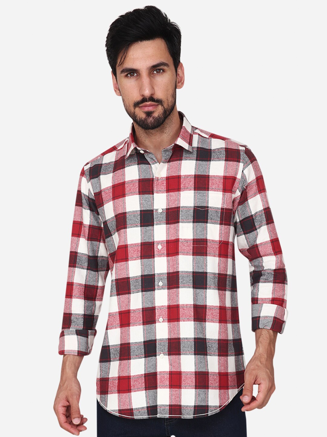 

Steele Classic Spread Collar Gingham Checks Cotton Casual Shirt, Red