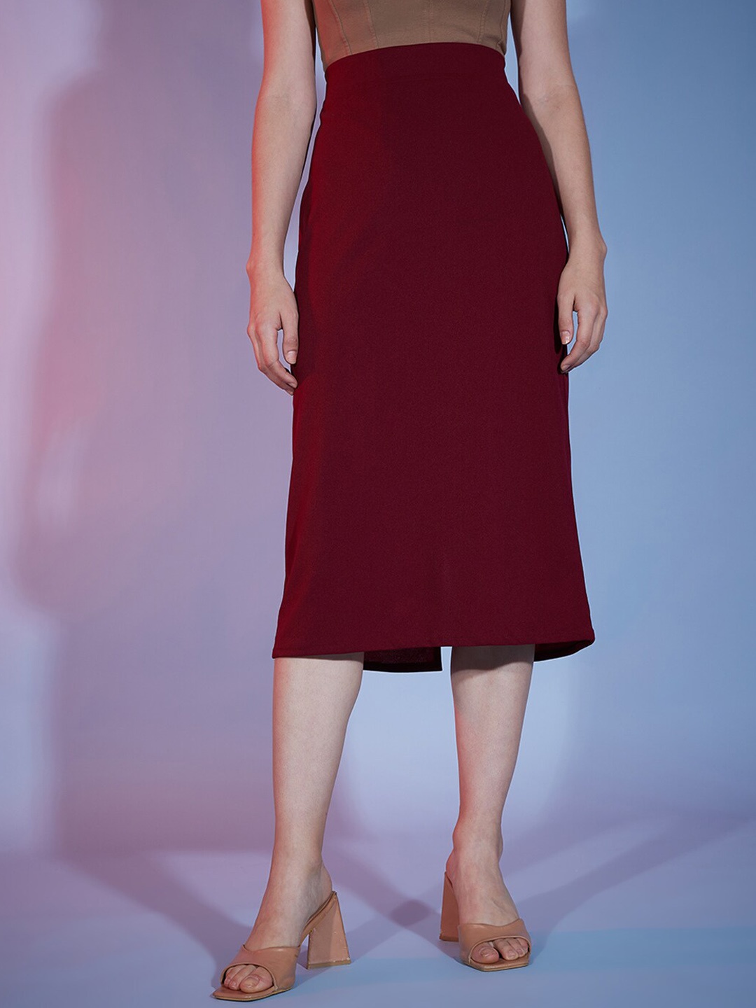 

BUY NEW TREND High-Rise Back Slit Midi-Length Straight Skirt, Maroon