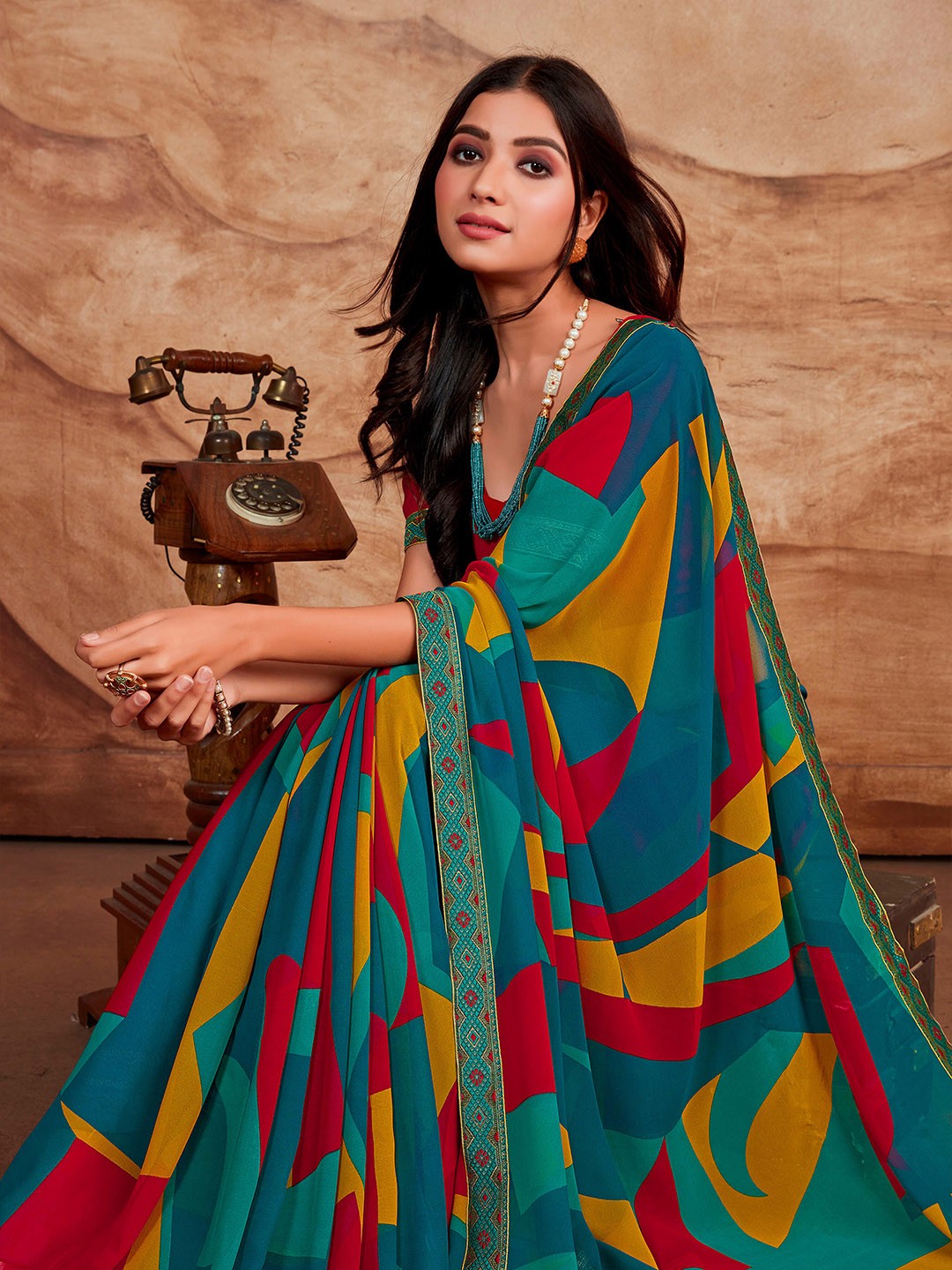 

Sangria Abstract Printed Embroidered Saree, Blue