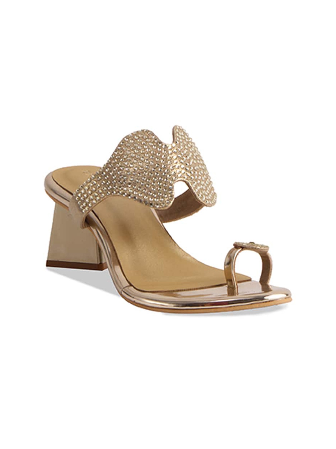 

ERIDANI Aayat Embellished One Toe Block Heels, Gold