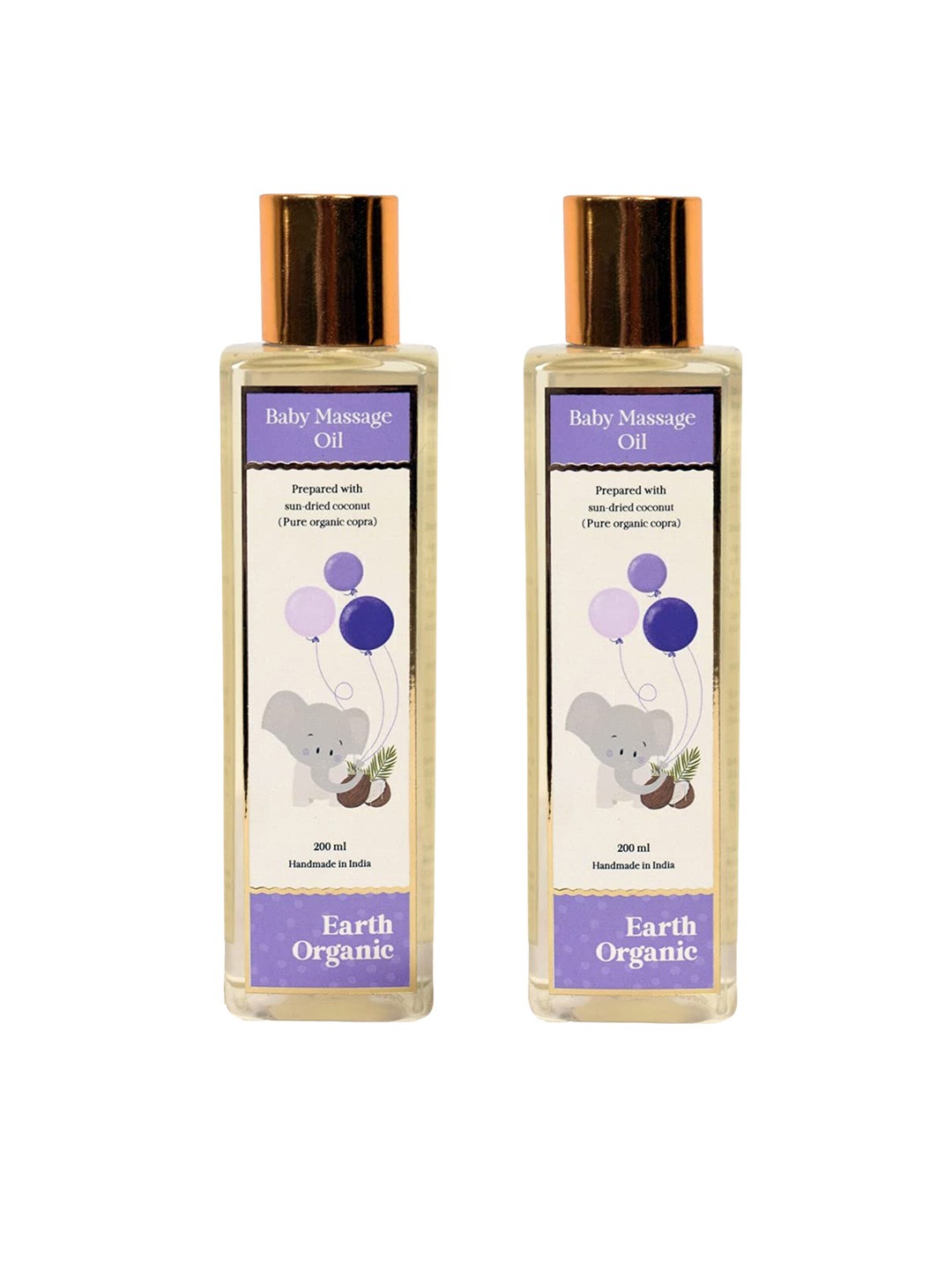 

Earth Organic Set Of 2 100% Ayurvedic & Pure Coconut Baby Massage Oil - 200ml Each, Transparent