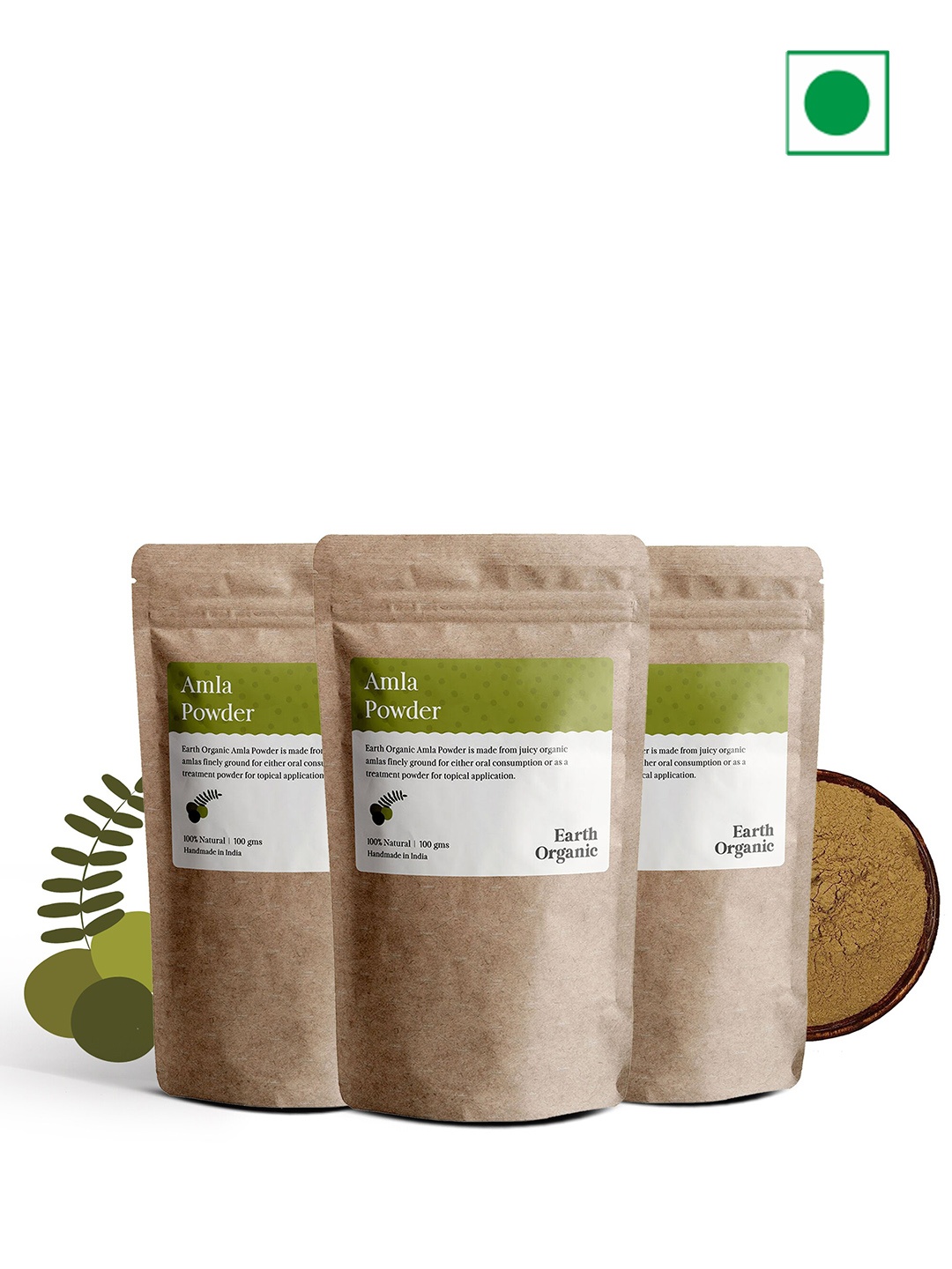 

Earth Organic Set of 3 Natural & Organic Amla Powder Face & Hair Pack - 100 g each, Brown