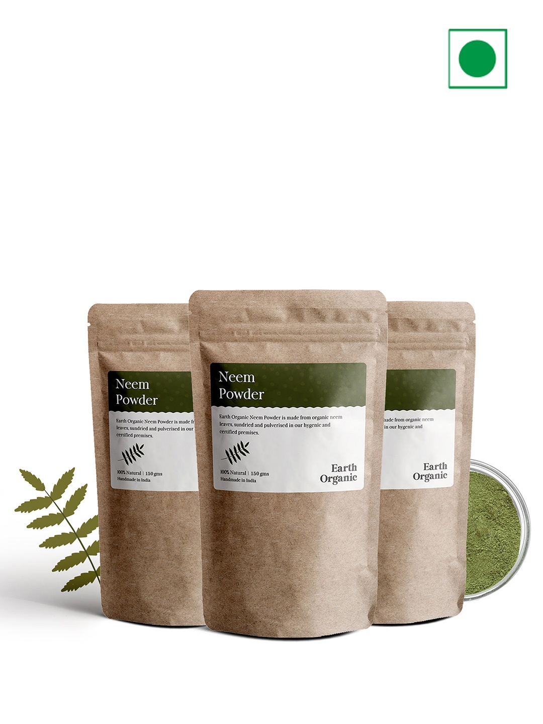 

Earth Organic Set of 3 Natural & Organic Neem Powder Face & Hair Pack - 150 g each, Brown