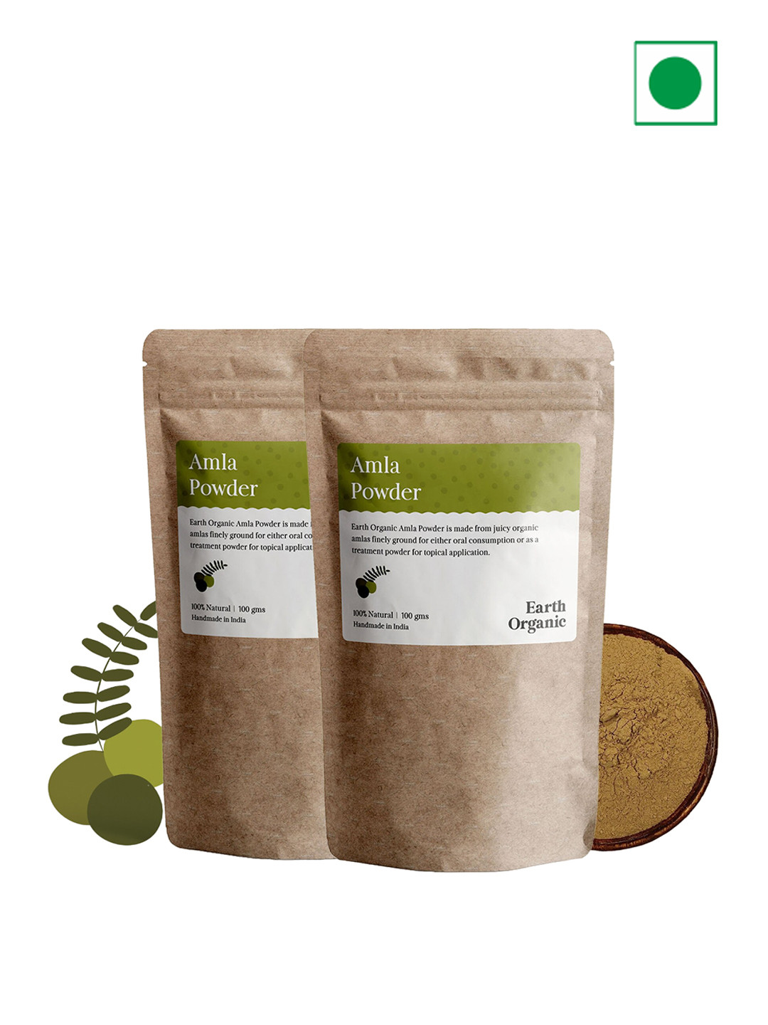 

Earth Organic Set of 2 Natural & Organic Amla Powder Face & Hair Pack - 100 g each, Brown