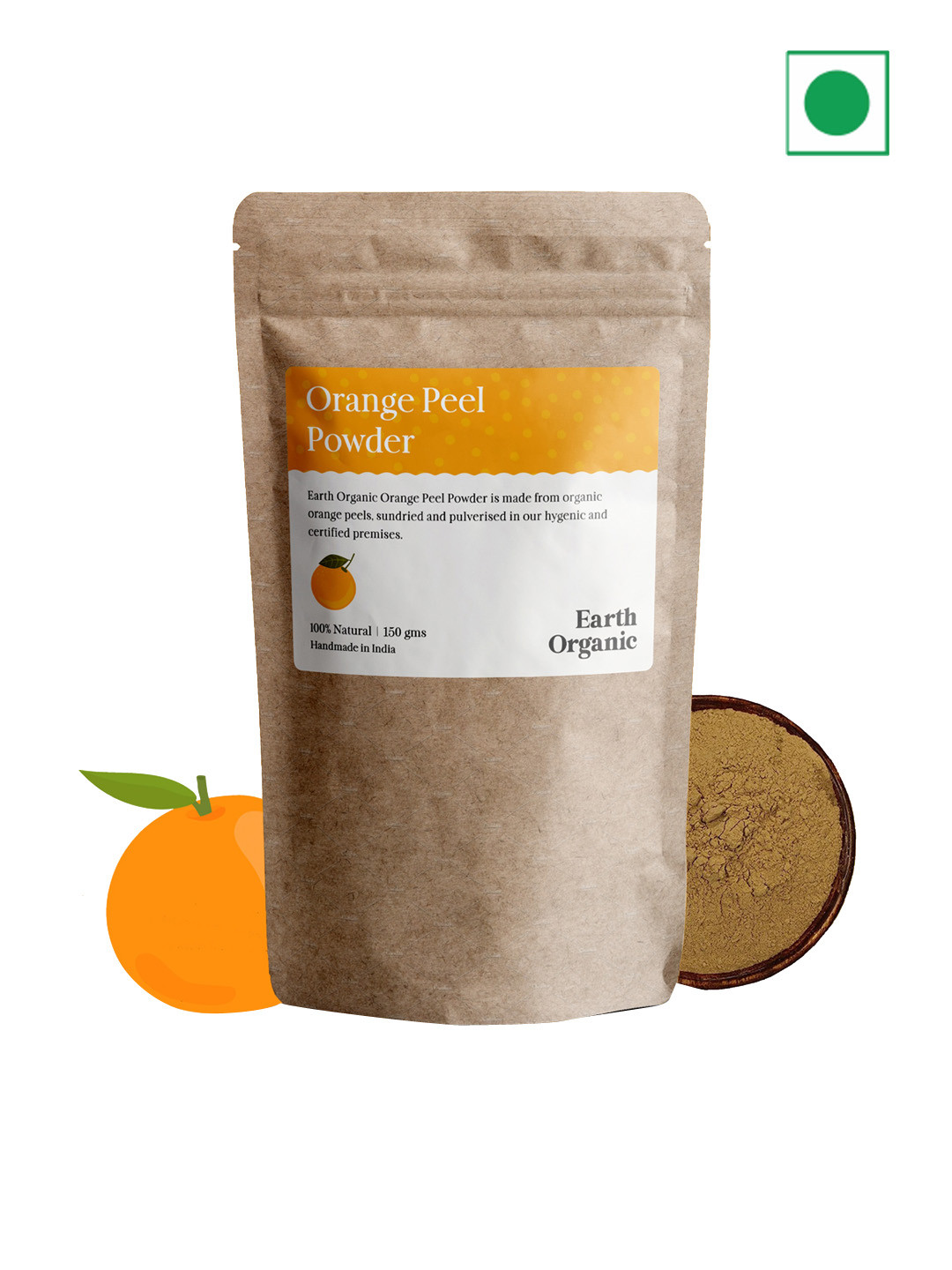 

Earth Organic Natural & Organic Orange Peel Powder Face & Hair Pack - 150 g, Brown